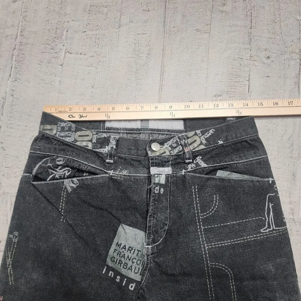 VINTAGE Marithe Francois Girbaud Jeans Men 29 Black All Over‎ Print 29x30 Flared